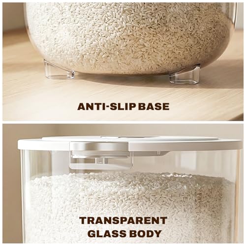 Image of Zuhi Airtight Rice Storage Dispenser Container | Moisture-Proof BPA-Free Food Storage Jar for Rice, Cereals, Grains & Pulses | Transparent Grocery Container with Flip Lid & Measuring Cup (10 Kg)