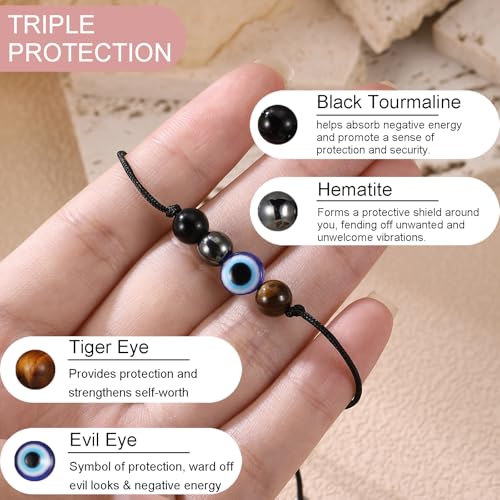 Triple Threat Protection Anxiety Relief New Beginnings Gifts for Women Men, Natural Healing Crystal Bracelet Evil Eye Moonstone Tourmaline Amethyst Jewelry for Family Friends Coworker4