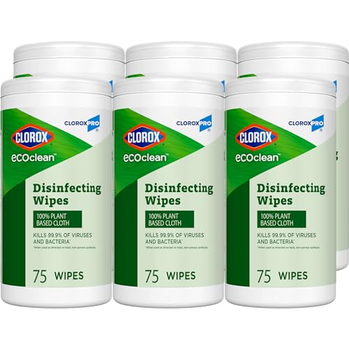 Image of CloroxPro Clorox EcoClean Disinfecting Wipes, Multi Purpose Bleach Free Cleaner, Made with Citric Acid and Plant Based Ingredients, Antibacterial Disinfectant, Multi Surface Use, 75 Ct, Pack of 6