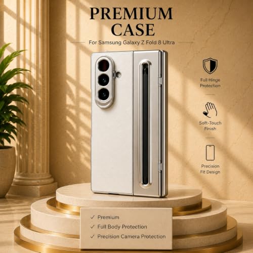 Image of amazon basics Premium Genuine Leather Case for Samsung Galaxy Z Fold 8 Ultra - Slim Fit Luxury Business Cover with Built-in S Pen Slot & Magnetic Hinge Protection - Midnight Silver