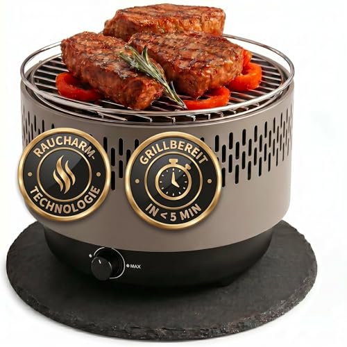 SOUK ONE Tischgrill mit Aktivbelüftung, Holzkohlegrill Grill mit...