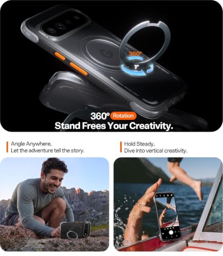 Image of TORRAS Q3 Air for Google 11 Pro XL Case Compatible with Pixelsnap | 360 Magnetic Stand, Works with MagSafe Accessories, AirPro Cushion, Lightweight Heavy-Duty Impact Protection, Shadow Black