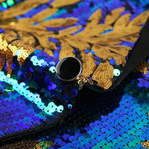 Men Green Blue Gold Leaves Pattern Sequins Blazer3