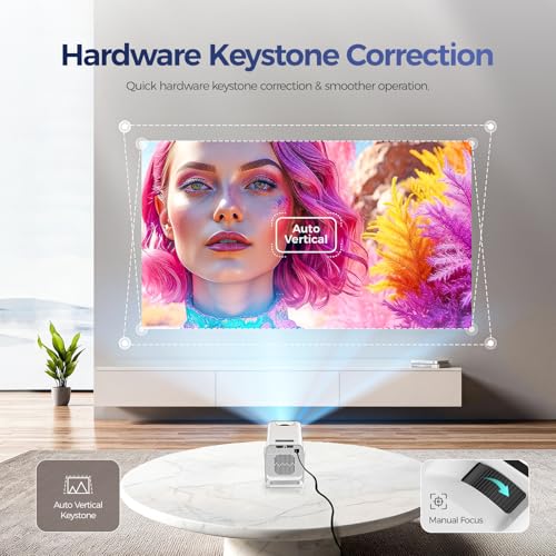 Image of Mini Portable Projector with 4K Support, Bluetooth 5.4 WIFI6, Android 14 Smart Projector 200 ANSI, Android 11, 180 Rotation , Auto Keystone Correction Video Projector