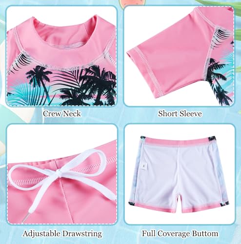 Image of Lovekider Girls Swimsuits Two Piece Rash Guard Set Short Sleeve Bathing Suit Liner Swimwear with Sun Protection 3-12T