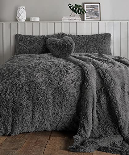 LIZZIE JACOBS Cuddles Fluffy Fur Fleece Luxurious Duvet Cover Sets Super Soft Warm Cosy Snuggle Long Pile Fleece Quilt Cover Sets Reversible Bedding Sets (Double, Charcoal) LIZZIE JACOBS Cuddles Fluffy Fur Fleece Luxurious Duvet Cover Sets Super Soft Warm Cosy Snuggle Long Pile Fleece Quilt Cover Sets Reversible Bedding Sets (Double, Charcoal)