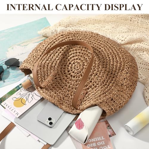 Image of Trifabricy Beach Bags for Women, Woven Straw Tote Bags,Large Beach Bag, Weaving Swim Shopping Travel Bag Waterproof