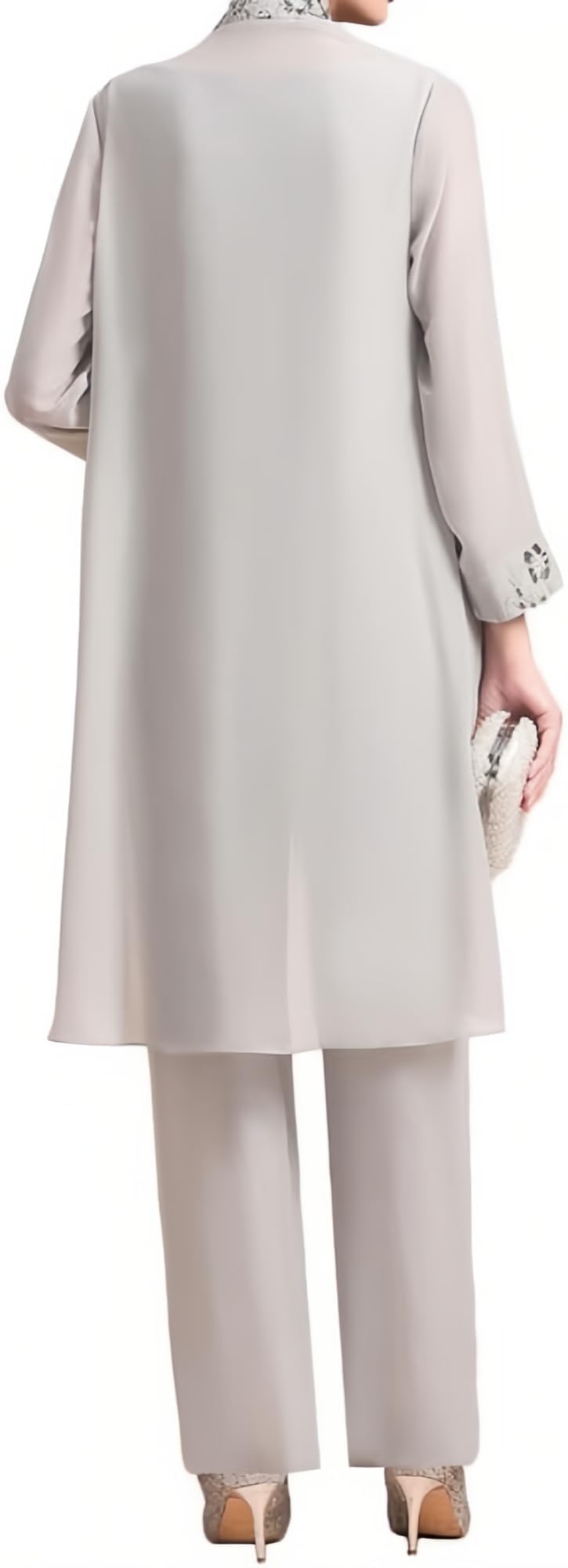 Damen 3 Teilig Hosenanzug für Hochzeit,Langarm Spitze Festlich Formelle Abendanzüge mit Bolero Chiffon Große Größen Hosenanzug