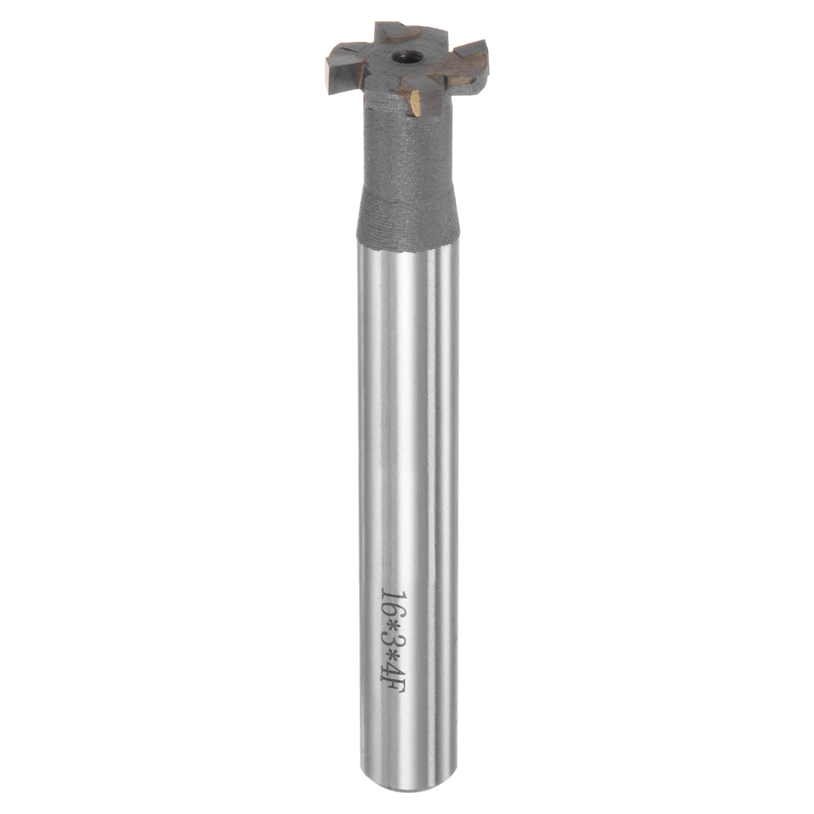 uxcell T-Slot Milling Cutters, 3mm Depth 16mm Cutting Dia 10mm Shank Tungsten Carbide Tip 4 Flutes T Slot End Mill for Stainless Steel Copper Aluminum