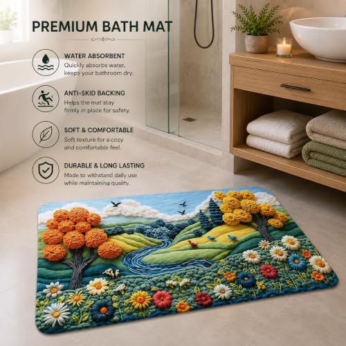Image of BENAVJI Printed Bath Mat Combo Pack of 3 (14 x 23 Inch) | Super Soft Quick Dry Bathroom Floor Mat | Anti-Slip Water Absorbent Rug for Bathroom, Kitchen, Bedroom & Entrance | Multicolor