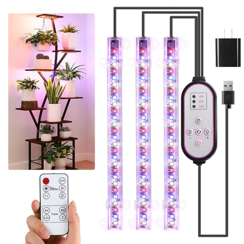 3ヘッド7.8インチLED植物育成ライト、屋内植物用育成ランプフルスペクトル、81個のLED植物ライト、10段階調光、4/8/12時間タイマー付き多肉植物の苗育成用