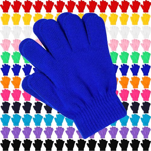 Handepo 200 Pairs Kids Gloves Bulk Children Winter Knitted Colorful Full Finger Mittens for Homeless Christmas party Gifts - Main Image