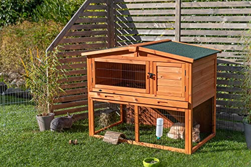 Trixie 62321 natura Kleintierstall mit Freilaufgehege, 124 × 102 × 78 cm, braun