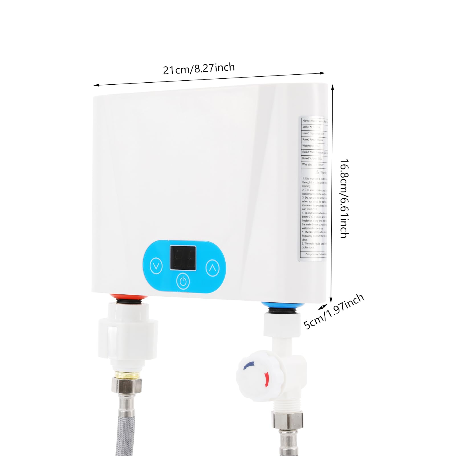 Mini chauffe-eau instantané avec affichage LED 5500 W - Petit chauffe-eau instantané - Chauffe-eau électrique de 30 à 55 °C - Montage mural - Autonome