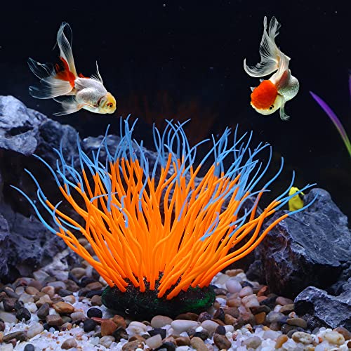 Image of VOCOSTE Soft Silicone Glowing Aquarium Simulation Coral 4.33 inch, Fluorescence Floating Aquatic Artificial Coral for Fish Tank Decoration, Orange