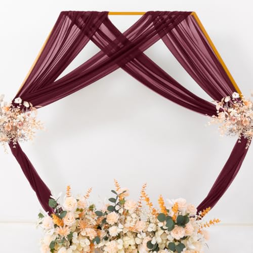 Image of MLMC Burgundy Wedding Arch Draping Fabric 1 Panel 29 inch x 20 FT Extra Long Gauze Drapes Sheer Backdrop Curtains 6.6 Yards Airy Outdoor Drapery Panels for Wedding Bridal Shower Ceiling Decoration