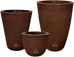 Kit 3 Vasos de Planta Decorativo Acabamento Grafiato com Alturas de 20, 31 e 44 cm (Marrom)