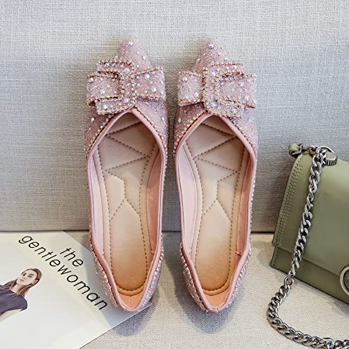 Dear Time Women's Fashion Sparkly Bowknot Ballet Flats Rhinestone Pointed Toe Glitter Pearls Sequins Party Wedding Dress Flat Shoes4