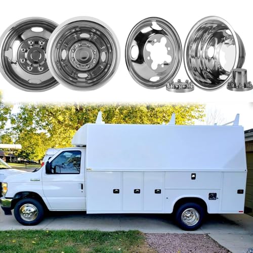 Image of 4pcs 16 inch Stainless Steel Polished Wheel Simulators,Front Rear 8 Lug Dually Hub Caps Skins Liners Rim Covers Compatible with 2001-2007 Chevy GMC 3500 Truck 2003-2021 G3500 /G30 Van 608GV