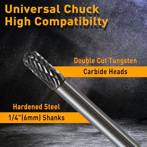 Image of Carbide Burr Set 1 /4 Shank w /Big Beech Holder Die Grinder Bits Drill Bits Grinding Bits for Metal Rotary Tool Attachment Accessories Rasp Weld Wood Stone for Milwaukee Dewalt (FO-7)