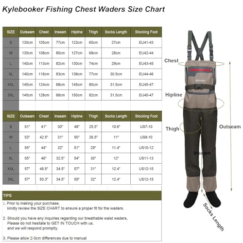 Foto von Kylebooker Neue Stil Angelhose Wathosen Herren Atmungsaktiv Atmungsaktiv AngelbekleidungMänner Fliegenfischen Fuß Brust Wathosen Erschwingliche Atmungsaktive Wasserdichte Angeln wathose KB004