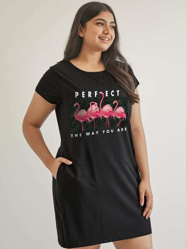 Image of Fflirtygo Women's Cotton Nighty | Printed Knee Length Nighty | Short Sleeve Nighty | Short Nightdress | Long T-Shirt | Regular Fit Night Gown | Nightwear | Sleepwear & Casual Wear Nighty