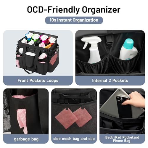 Image of Large Cleaning Caddy for Cleaning Supplies Organizer, Rolling Cleaning Caddy Bags with Wheels for Housekeepers, Cleaning Carts on Wheels for Home Car Office Picnic