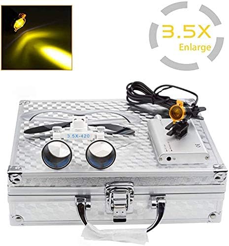 Global 3.5X 420mm Working Distance Optical Glass Sur~gical Bino~cular Loupes with Filter+ 3W Head Light Lamp+Aluminum Box Silver