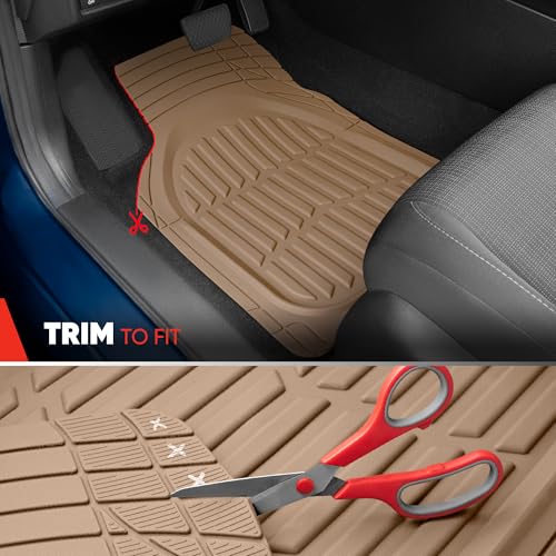 Image of Motor Trend FlexTough LITE Rubber Car Mats Full Set - All Weather Floor Mats for Trucks, Cars & SUVs - Automotive Waterproof Beige Car Floor Mats for Cars Interior Accessories Universal Trim-to-Fit