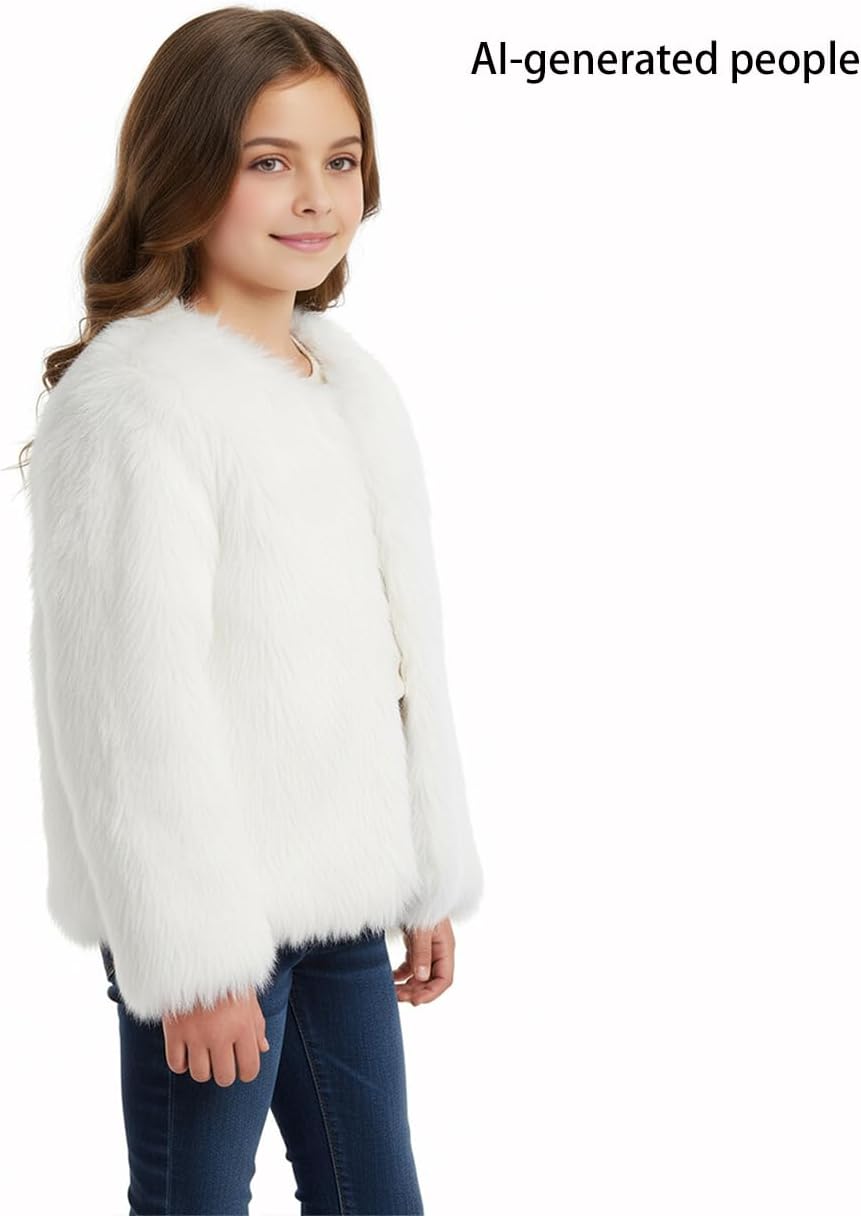 Girls Faux Fur Fluffy Coat for 4-10 Years Winter Jacket Soft Lining Warm Outerwear