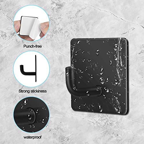 EAONE 4 Pieces Bathroom Hardware Accessories Set, 304 Stainless Steel Wall Mounted Toilet Paper Holder Towel Ring Holder and Adhesive Robe Towel Hooks, Matte Black - Thumbnail 4