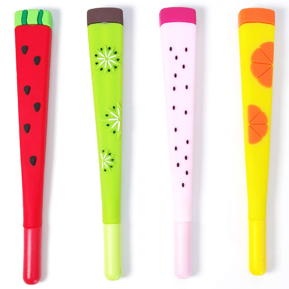Hotaden 4 Pcs Cartoon Fruits Gel Pen for Writing Ballpoint Black Color Ink Pens Watermelon Stationery Office School Supplies (random Style)
