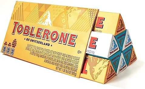 Toblerone Swiss Chocolate Gift Set, Milk Chocolate, White Chocolate & Crunchy Salted Caramelized Almond, 9 - 3.52 oz Bars