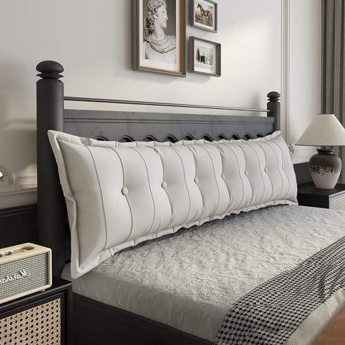 Johnear Large Headboard Pillow Cotton Linen Daybed Cushion Support Backrest Bolster Pillow Support Positioning Bed Sofa Rest Reading Pillow (White cover