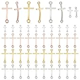 PH PandaHall 48pcs Cross Pendant Links 4 Style Curved Cross Charms Double Loop Cross Links Slim Sideways Connector Charms for Easter DIY Bracelet Necklace Jewelry Making Craft Party Favors