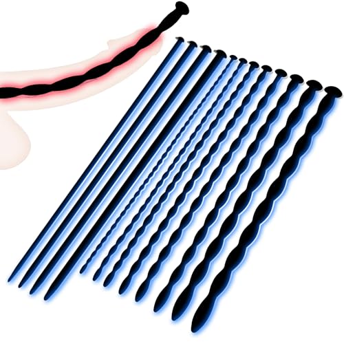 Sadodo 12er Set Urethral Dilatoren Hohl Silikon Sounding Kit (3-10mm) Progressives Trainings-Set für Männer & Paare zur Harnröhren-Stimulation & Prostata-Massage Länge 300/360mm