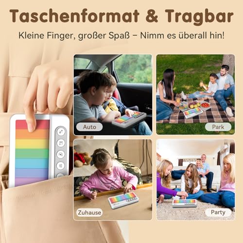 Pup Go Tragbares Elektronisches Klavier-Spielzeug für Kinder ab 2 Jahren, Regenbogen-Touchscreen-Tasten mit buntem Licht, 5 Instrumentenklänge, 13 Demolieder, tragbare Musik-Tastatur für Kleinkinder