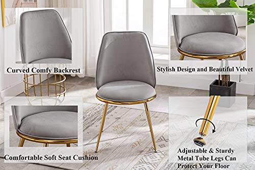 Artechworks Velvet Modern Upholstered Dinning Chair With Golden Metal Base Legs Accent Leisure Lounge Mid-Century Chair For Living Dining Room Bedroom, Grey #TOP6