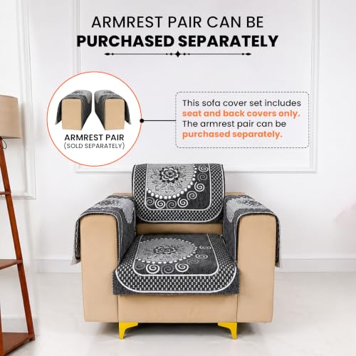 Image of Homerz Premium Chenille Fabric Sofa Cover | Soft, Durable & Dustproof | Decorative Couch Cover (Solitaire Grey, 1 Seater, Seat Cover with Backrest)