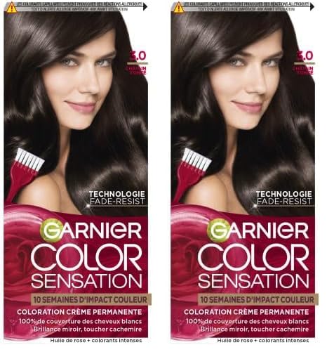 Garnier Color Sensation Coloration - Châtain Foncé 3.0 - Coloration Crème Permanente - Tous...