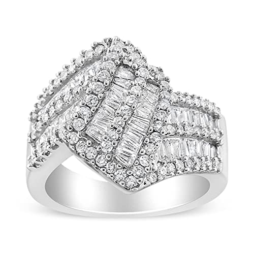Haus of Brilliance 14K White Gold 1-1/2 Cttw Round and Baguette Diamond Bypass Cocktail Ring Band (H-I Color, SI1-SI2 Clarity) - Size 7
