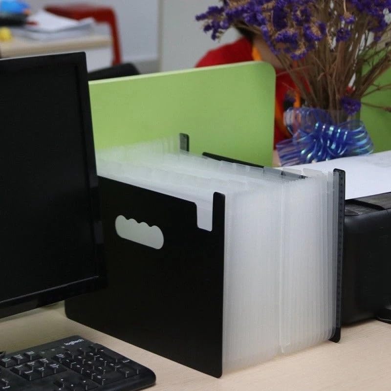 Cartella espandibile, Organizer for cartelle di File a Fisarmonica in ABS con 24 Tasche for Documenti A4, Bianco Nero