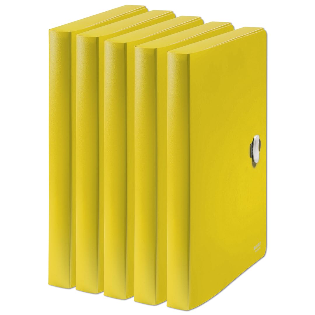 Leitz Recycle Box File Portadocumenti in PP Riciclato all'80% e Riciclabile al 100%, Gamma Recycle, 254 mm x 38 mm x 330 mm, Giallo, Confezione 5 pz, 46230015