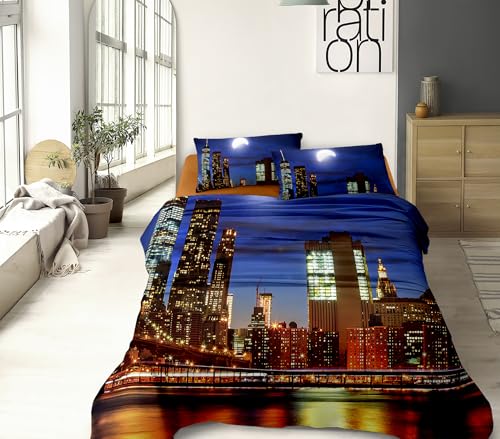 IlGruppone Completo Letto Lenzuola 100% Cotone Set Lenzuolo Moderno Sotto Sopra Federe Due Stampe In Altissima Definizione - Dis63Bernese - Matrimoniale (Dis69City, Matrimoniale)