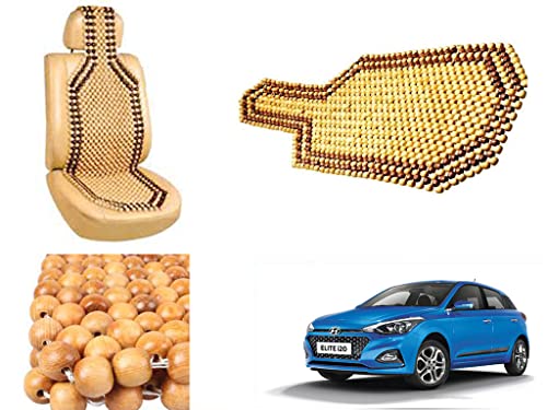 Image of Car Bead Seat Wooden Beads Cushion Cover Pad for Hyundai i20 Elite 2018, Acupressure Sitting Seat Cover | Cream Color - Pack of 1