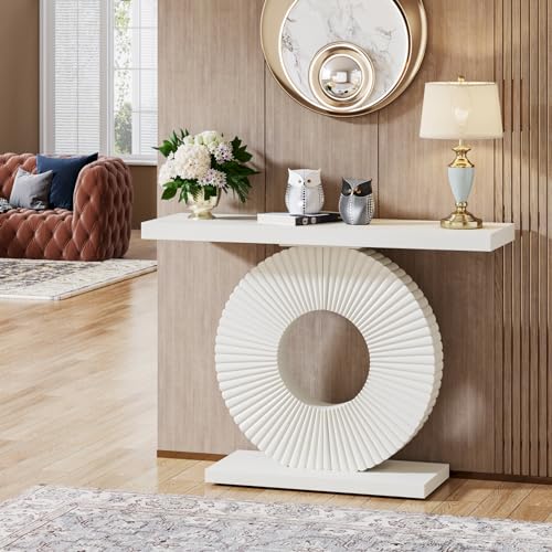 Image of Tribesigns Modern Console Table with Geometric Base, 40 inch Wood Entryway Table Sofa Table Narrow Long, Contemporary Accent Table for Living Room, Entryway, Hallway