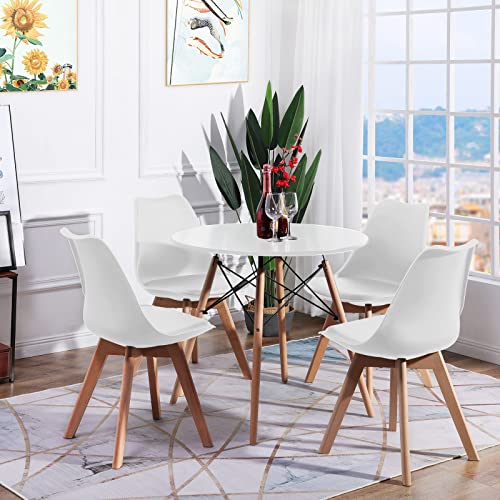 H.J WeDoo Set aus Runder Esszimmertisch mit 4 Weißer Stühlen, Esszimmergruppe für Küche Esszimmer Büro Cover