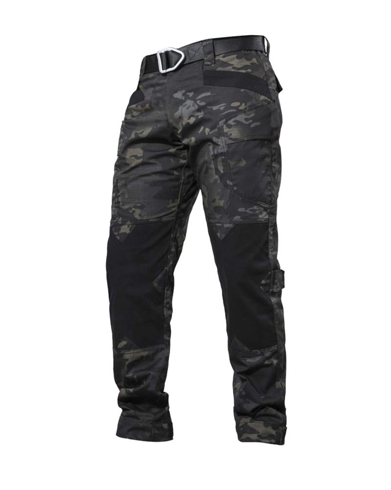 HONGBI Mens Relaxed-Fit Cargo Pants Military Trousers Camo Combat Work Pants Tactical Trousers with Multi Pocket Outdoor Hiking Trousers Multi-colored L