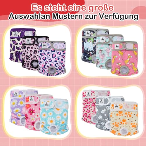UFO PET Wiederverwendbare Hunde Windeln Weiblich, Läufigkeitshose für Hündinnen XS (3 Stück), Hochsaugfähige Hundewindeln für Hündinnen mit Starkem und Flexiblem Verschluss - Rosa Blume