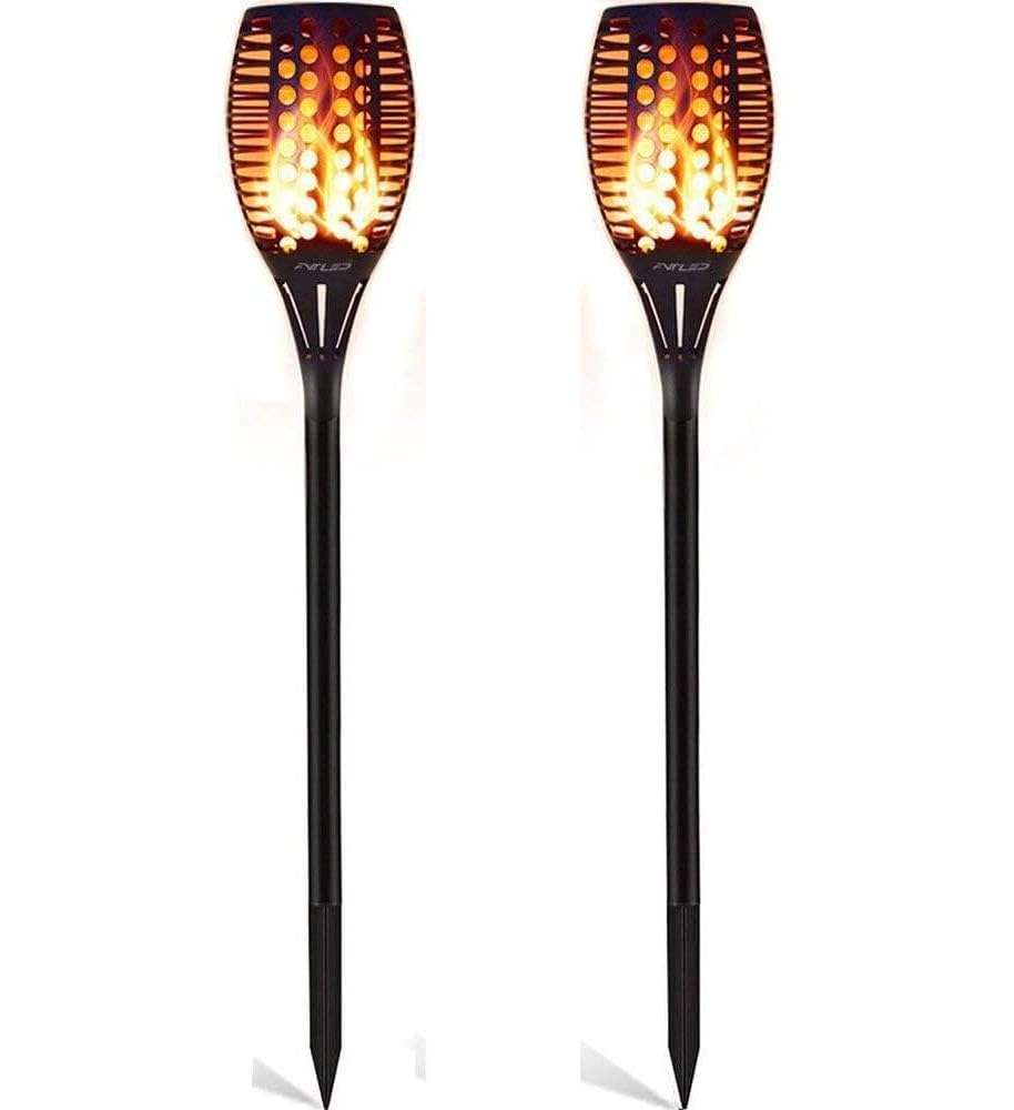 Solarfackeln für Außen Flackernd 2er Set - 96 LED, Solarfackeln Für Außen Flackernd Dämmerung Bis Morgen Flackern, IP65 Wasserdichte